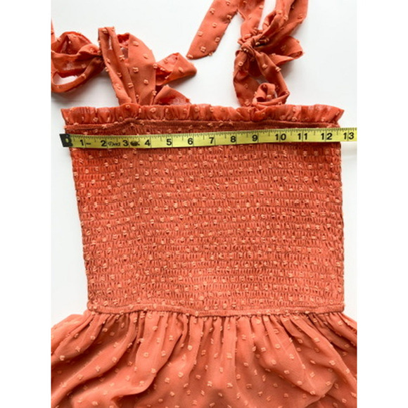 Zesica Swiss Dot Tie Strap Smocked Maxi Dress Terracotta Small Spring Summer - Picture 7 of 11